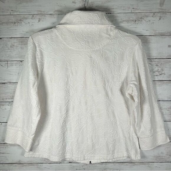 Coldwater Creek Jacquard Zip Front 3/4 Sleeves Active Travel White Jacket S - Picture 2 of 8